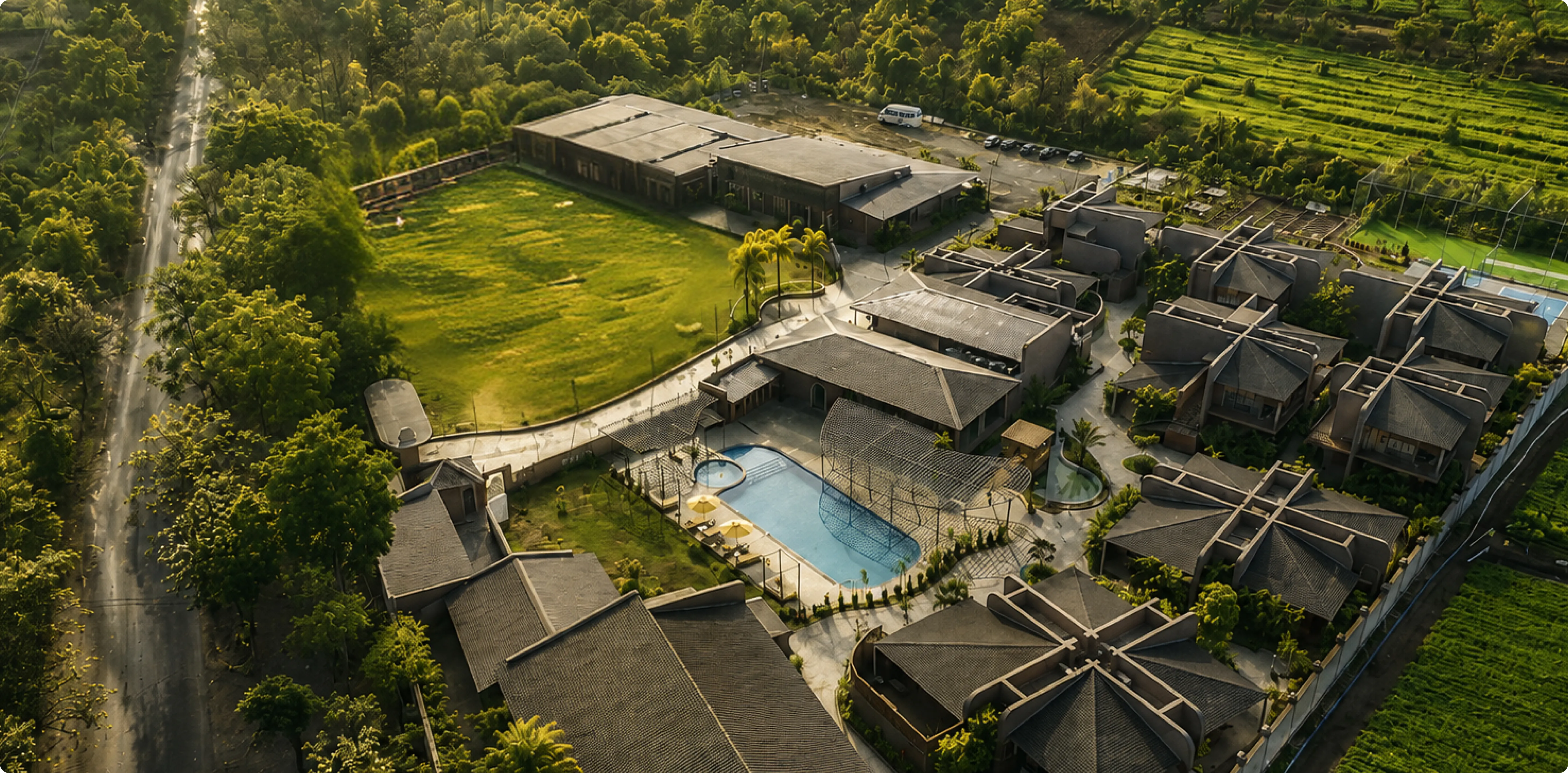 Aerial view of WildCalm retreat, Sasan Gir